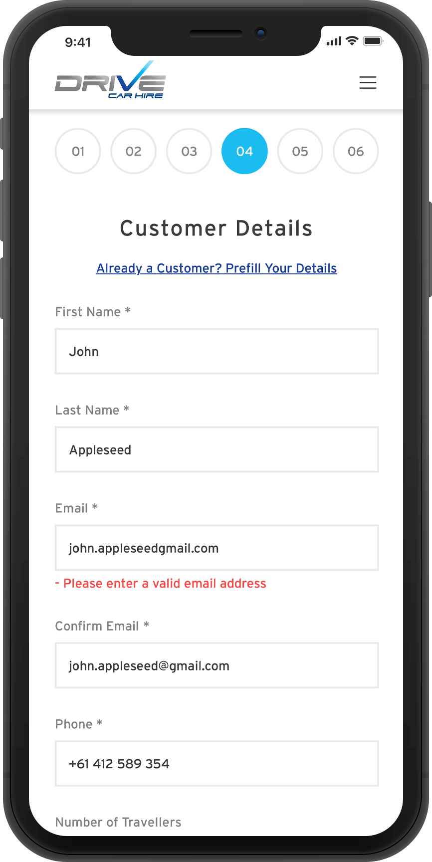 Mobile select extras screen