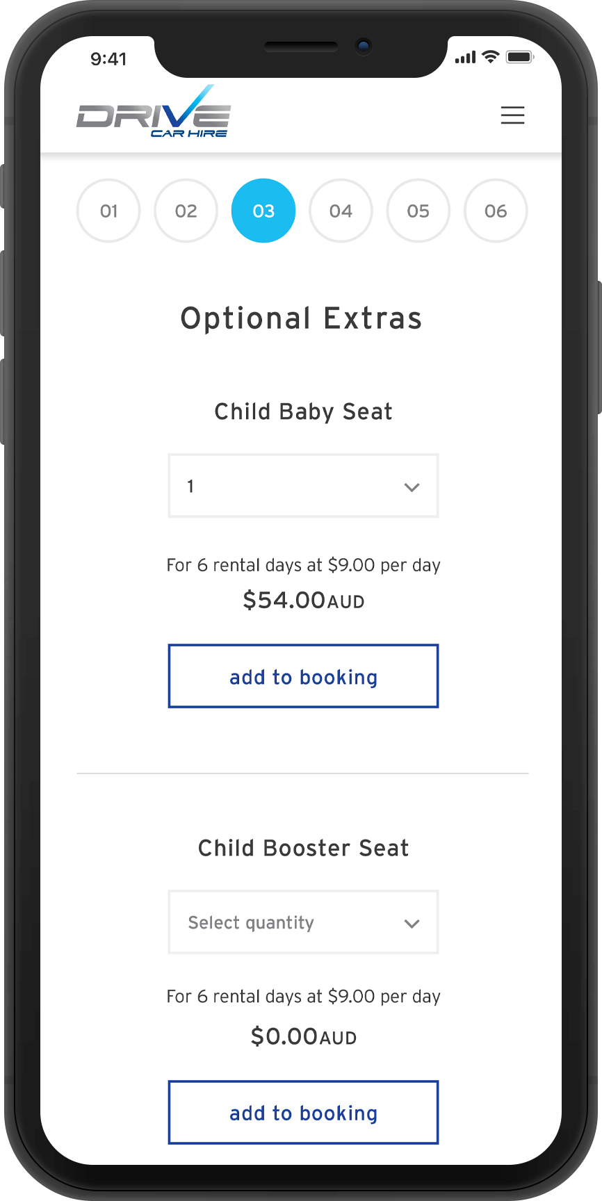 Mobile select a car screen