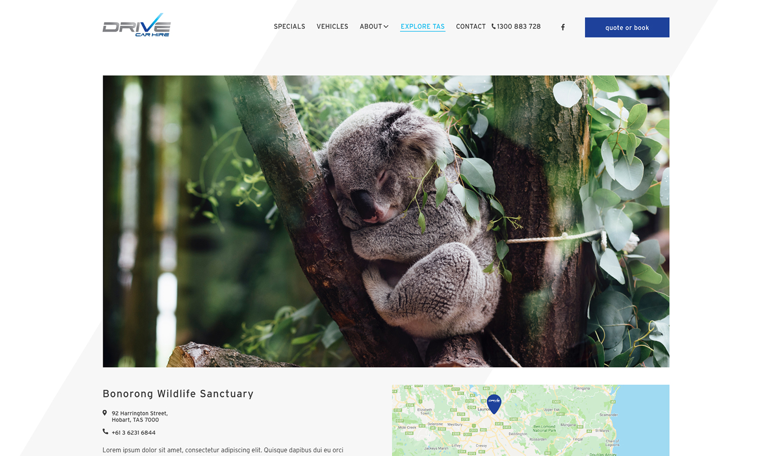 Explore Tasmania page UI design