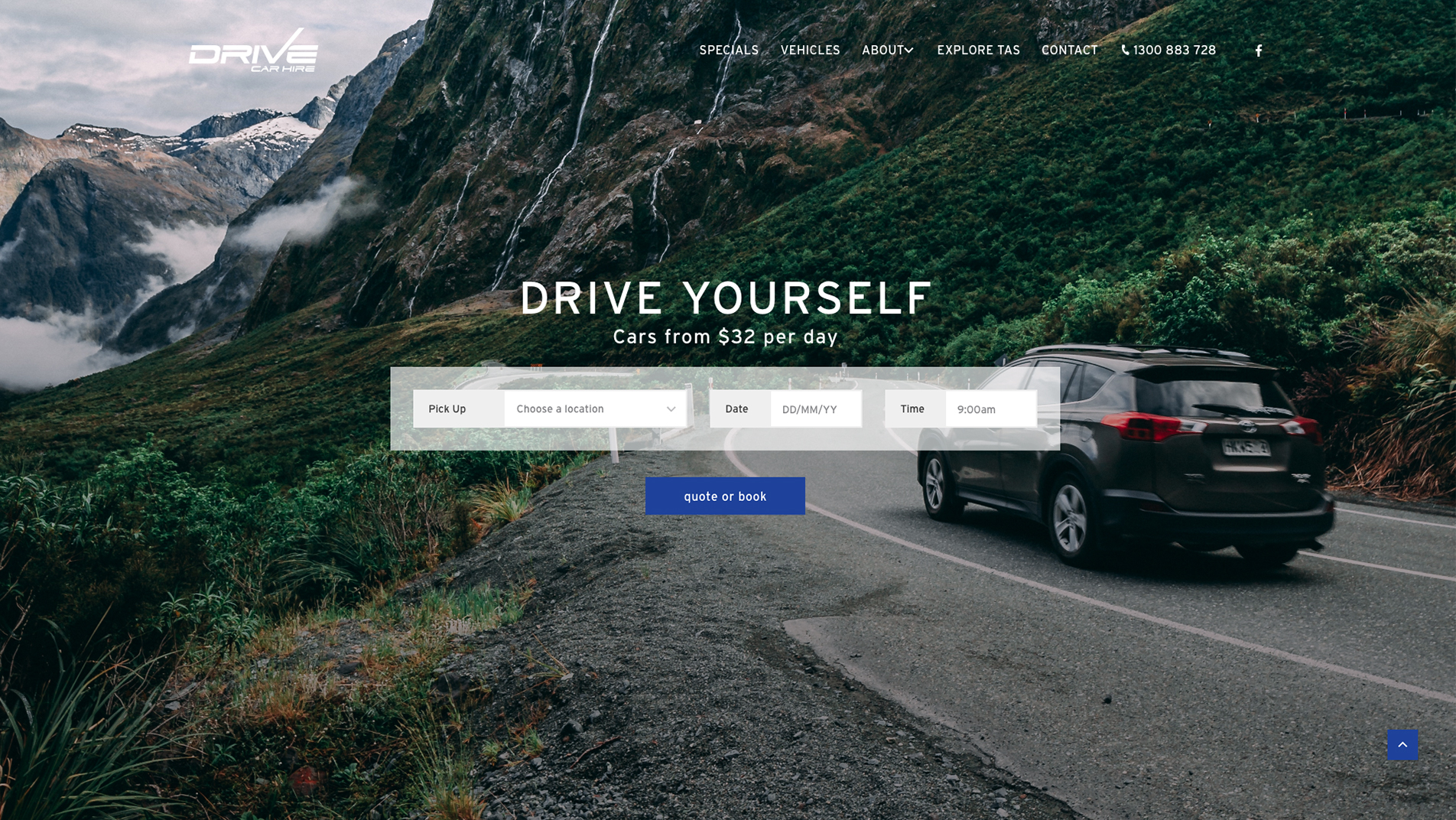 Drive Car Hire desktop homepage banner